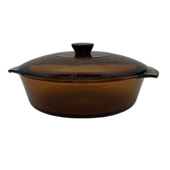 Vintage Fire King Clear Amber/Brown Round Casserole/Ovenware #437 1.5 Q w/lid - Picture 1 of 4